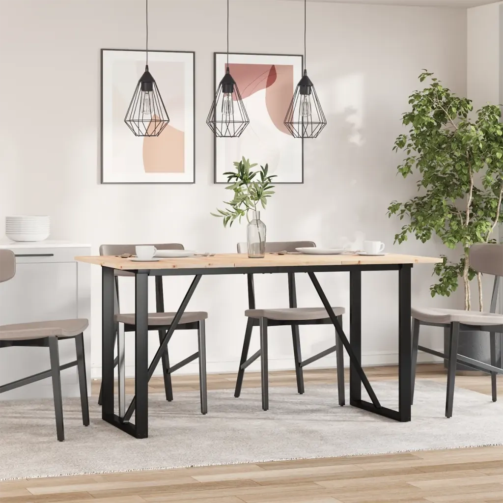Tavolo da Pranzo Telaio a O 160x80x75 cm Legno Pino e Acciaio