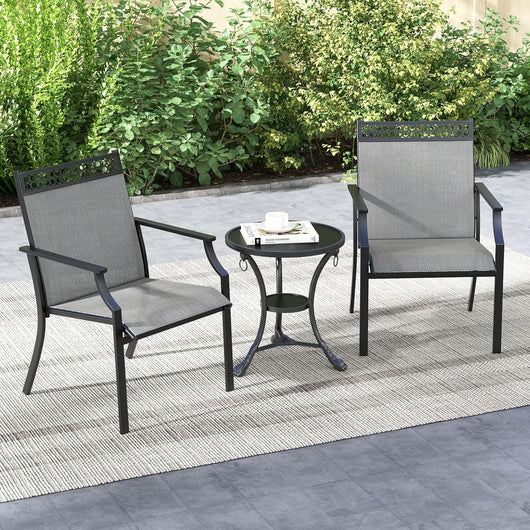 Set di 2 Sedie da Giardino in Textilene, Sedie da Esterno con Schienale Alto, Braccioli, Robusto Telaio in Metallo, Fino a 150 kg, per Patio Terrazza Balcone (Grigio+Nero)
