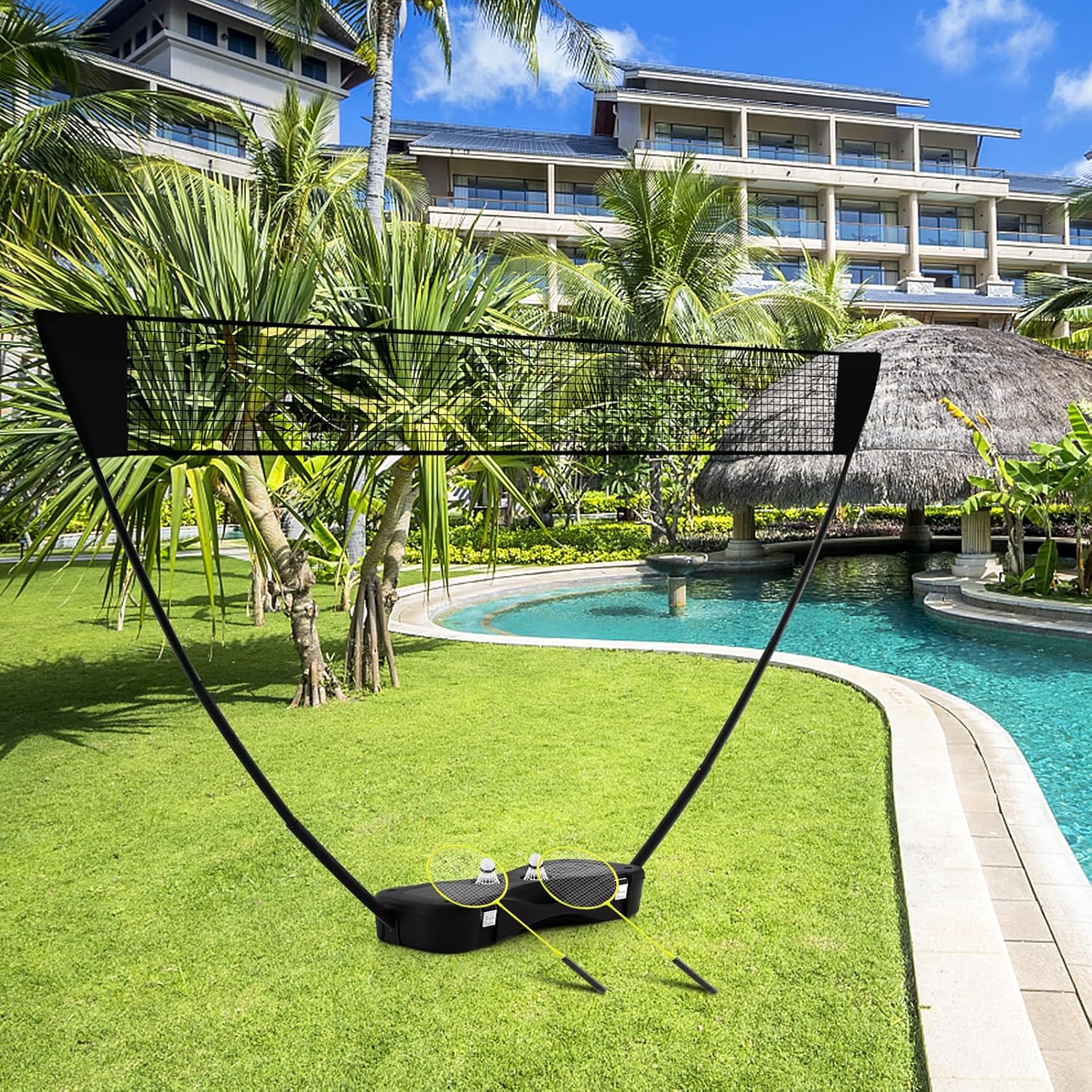 Set di Badminton con Rete, Racchette, 2 Volani e Scatola di Conservazione, Set di Badminton Portatile per 2 Giocatori da Esterno per Bambini, Ragazzi e Adulti