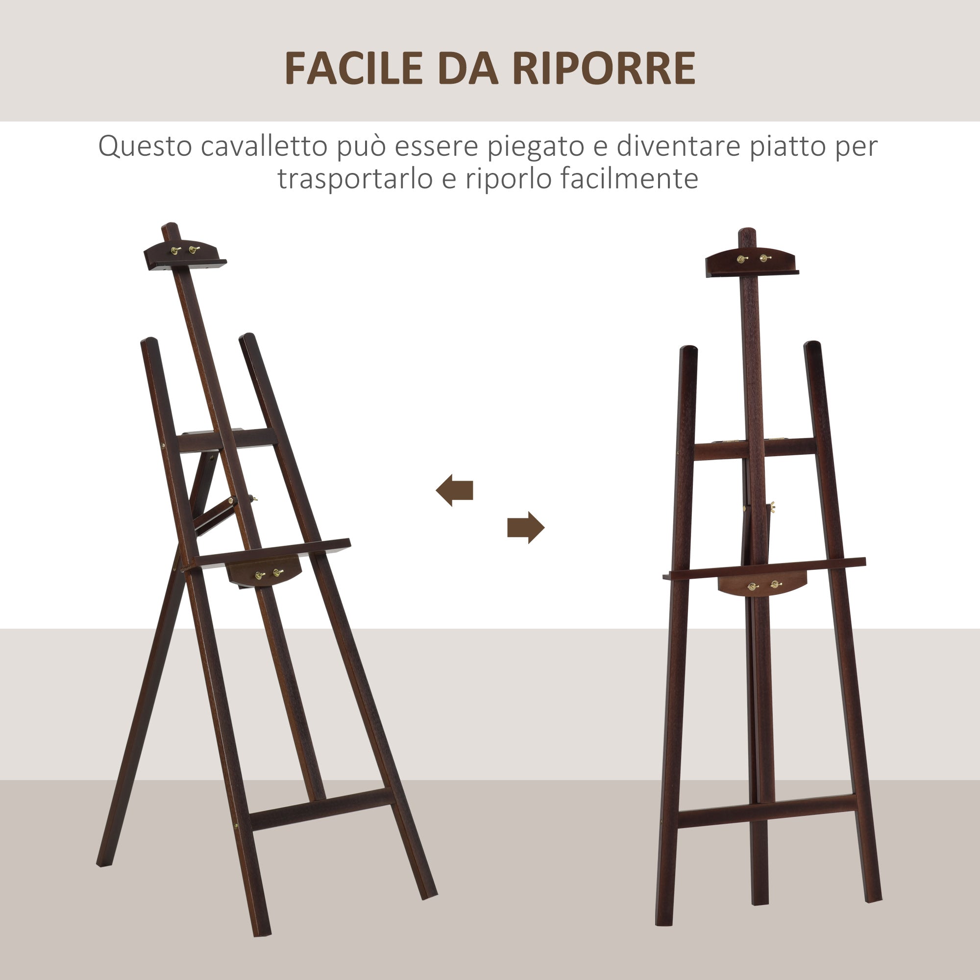Easycomfort Cavalletto Pittura Studio Professionale Altezza e Inclinazione Regolabili in Legno 51.5x71.5x134.5, Color caffè