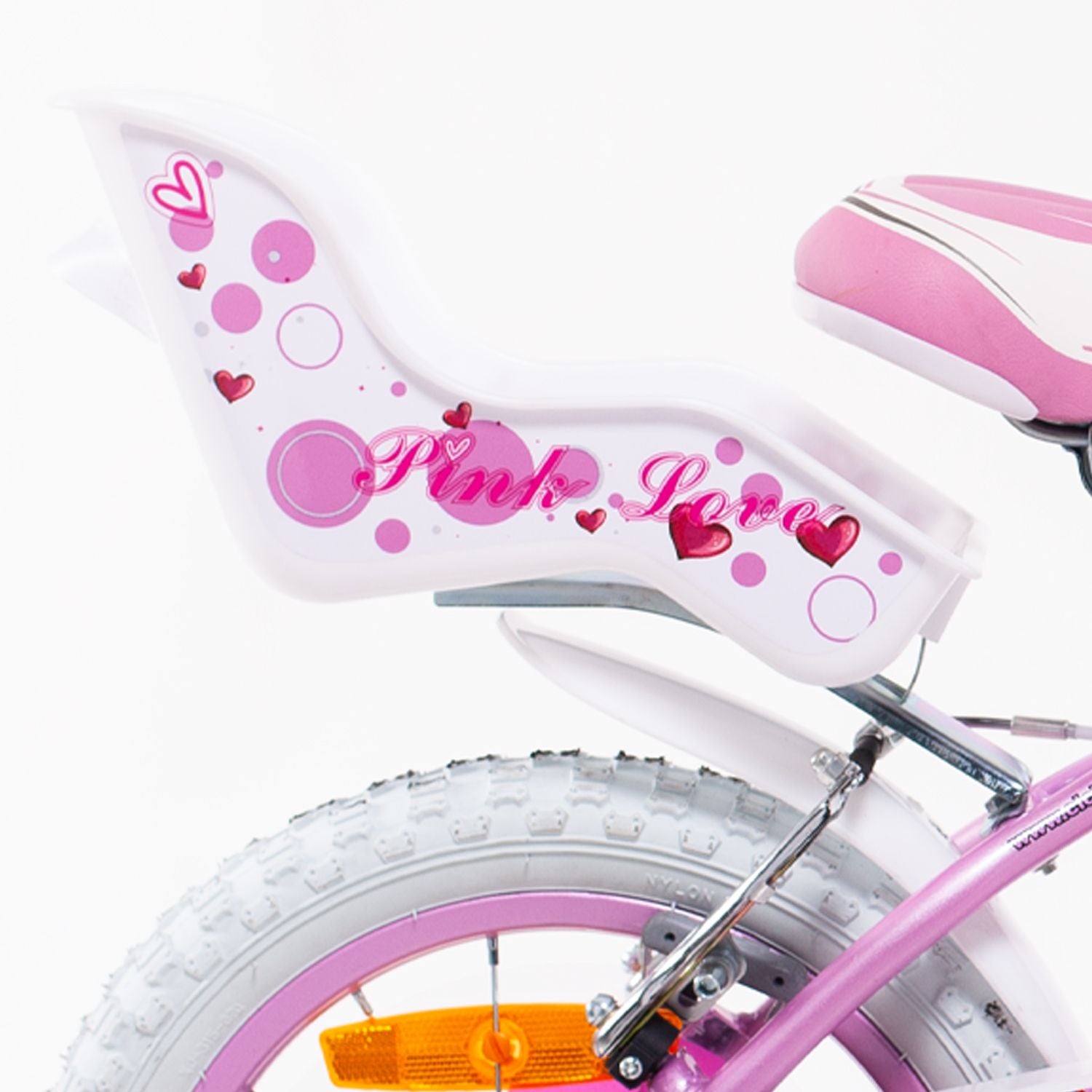 SCH PINK LOVE 14", bicicletta per bambini, adatta ad eta'  tra i 4 e i 6 anni, per altezza tra 100 e 120 cm, con cestin