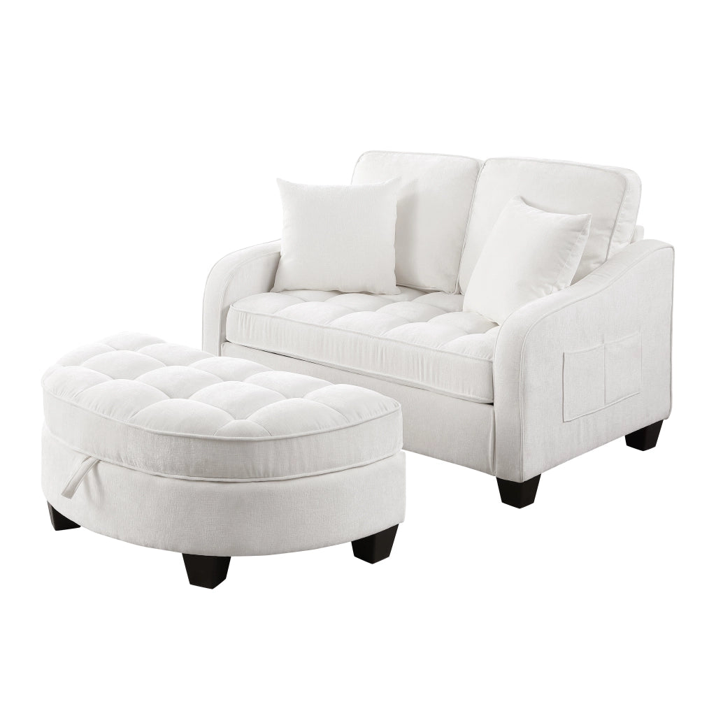 Divano letto 2 in 1 con pouf contenitore; tessuto traspirante; legno di eucalipto; beige 132 Ã— 129 Ã— 93 cm