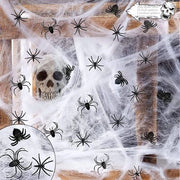 Decorazione per Halloween con Spinnenweb 100 g - Versatili Spinnenweb - Aspetto Realistico - 20 Spinnen Neri - Copre fino a 20 m²
