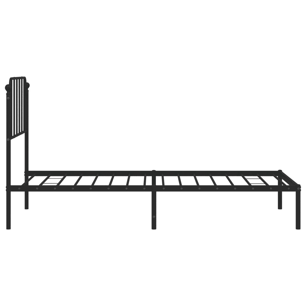 Letto singolo | Letto per adulti | Giroletto con Testiera in Metallo Nero 90x200 cm