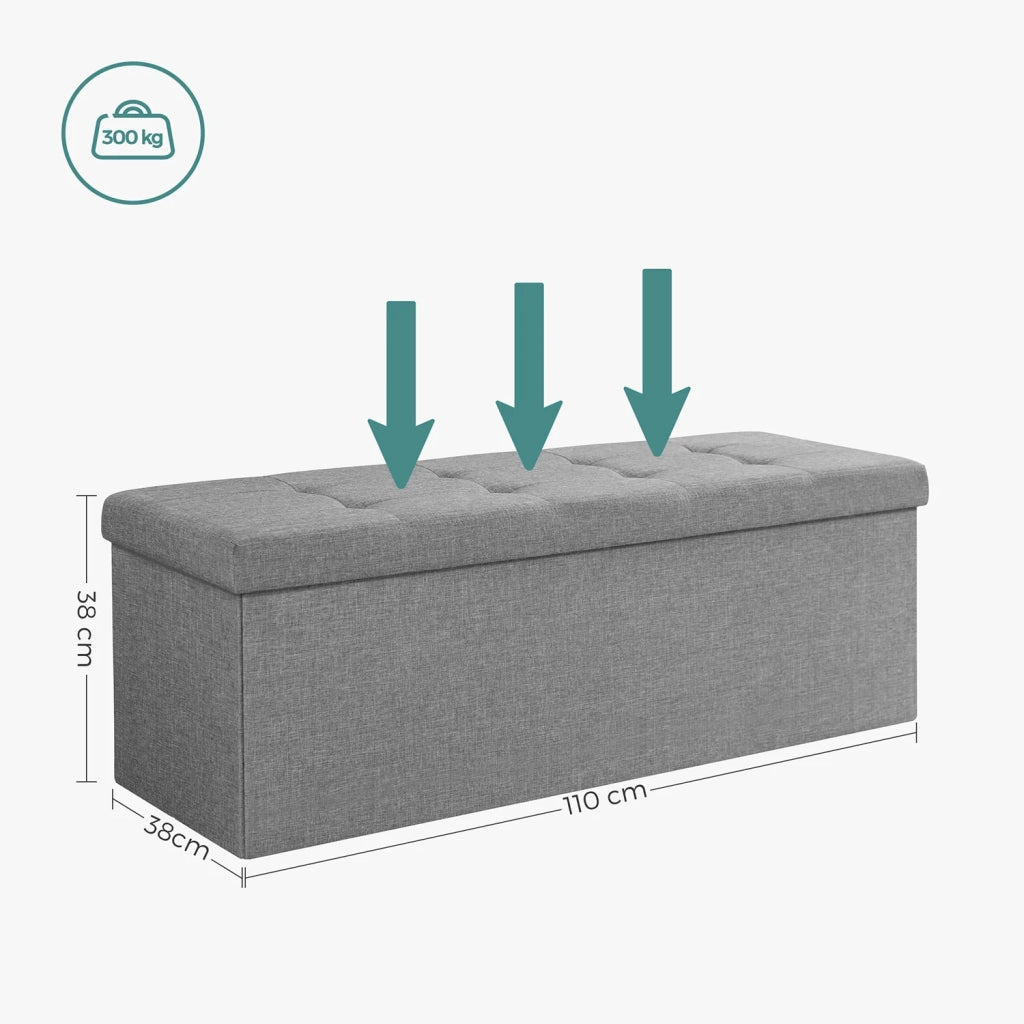 Grande panca contenitore pieghevole per 3 persone 110 x 38 x 38 cm tessuto di lino grigio 12_0004121