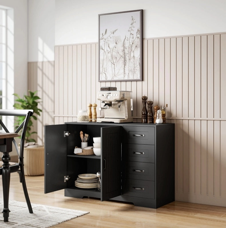 Mobile con 4 cassetti e 1 anta, stile moderno, 105x40x76 cm, colore nero