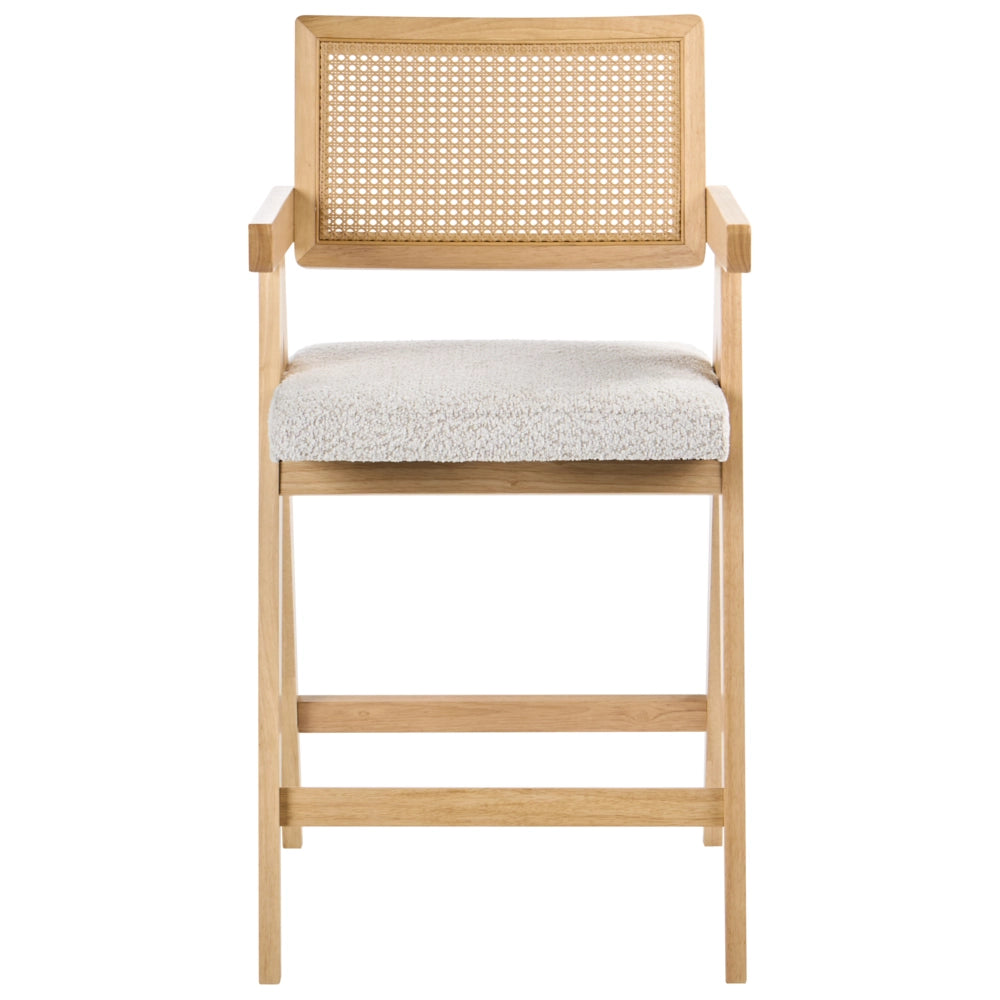 Set di 2 sedie da bar marrone scuro e beige chiaro con struttura in legno di caucciù e sedile in bouclè Cucina da pranzo retrò