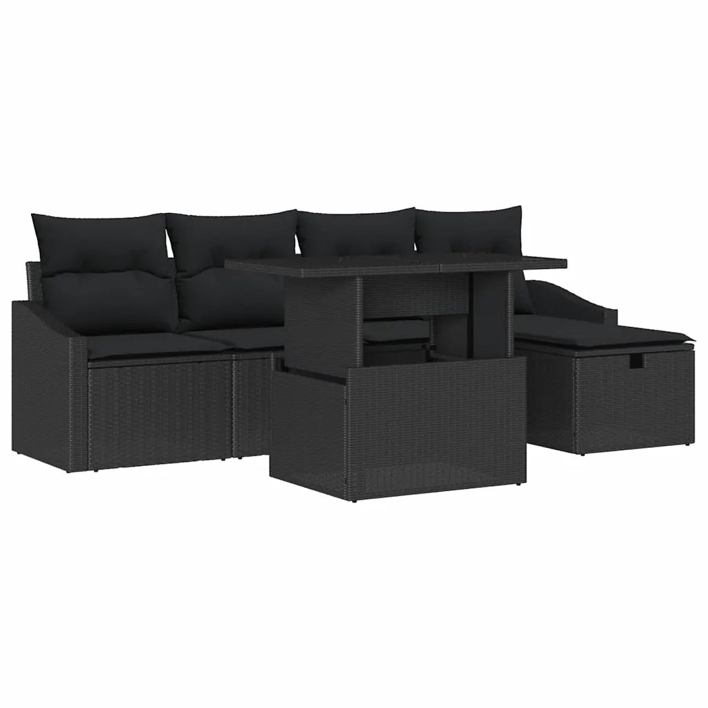 Set Divano da Giardino con cuscino 6 pcs Nero Poly Rattan