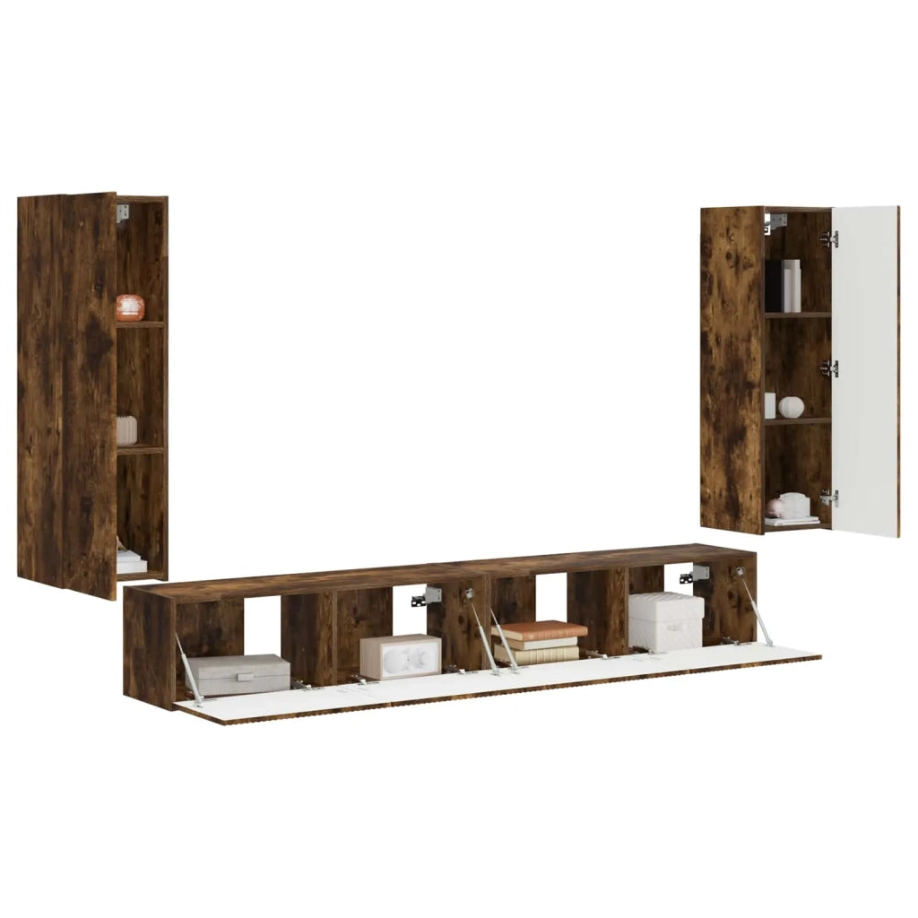 Set di Mobiletto da TV a Parete 4 pcs Rovere fumé 3408930