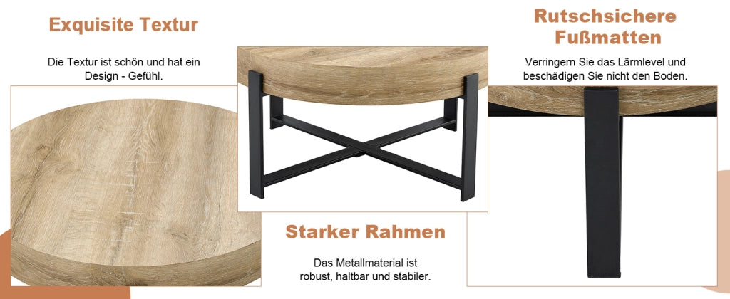 TAVOLINO DA CAFFÈ ROTONDO 68 cm MDF E METALLO NERO