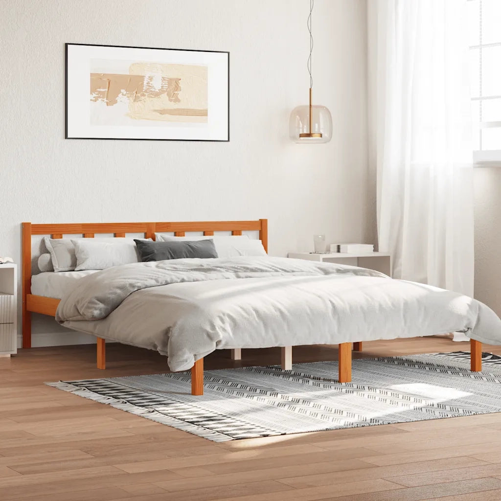 Giroletto senza Materasso-Struttura Letto Marrone Cera 160x200 cm Legno di Pino 136834