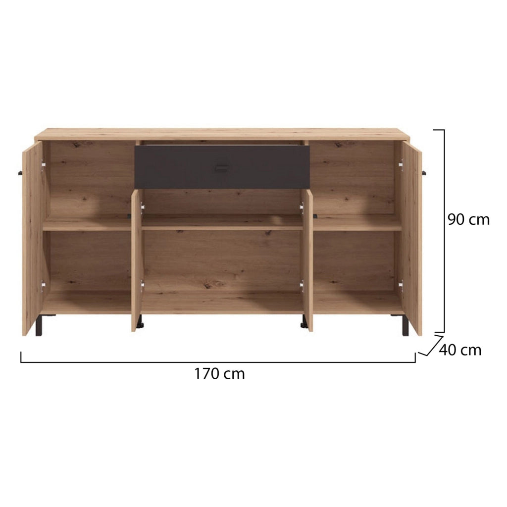 Madia Settime, Credenza un Cassetto, 170x40x90h cm Marrone Rovere Nodi