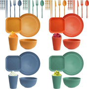 Set di servizio plastico onbendibile per 4 persone - piatti piatti dessert coppe tazze posate forchetta per frutta - libero da BPA - leggero - adatto a bambini e adulti.