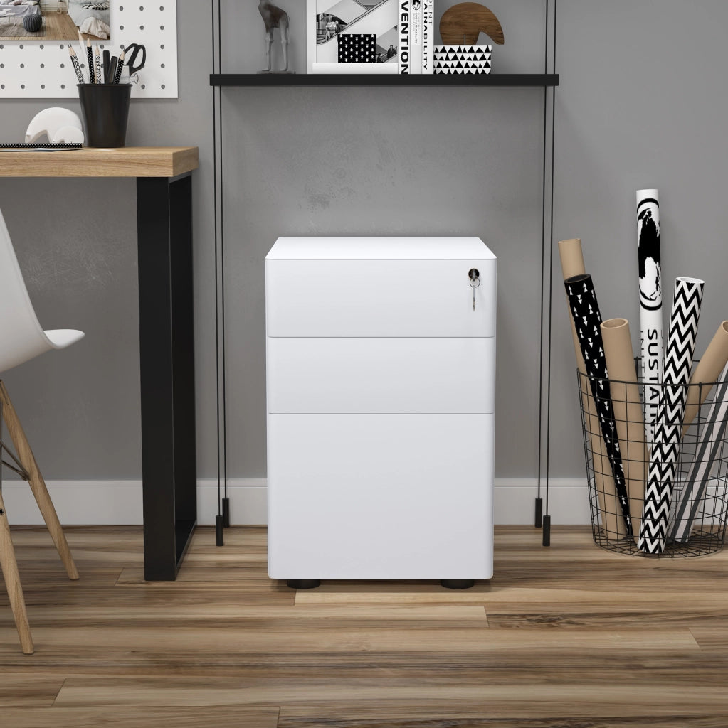 Cassettiera mobile 39x48x59 cm bianca – 3 cassetti, con serratura