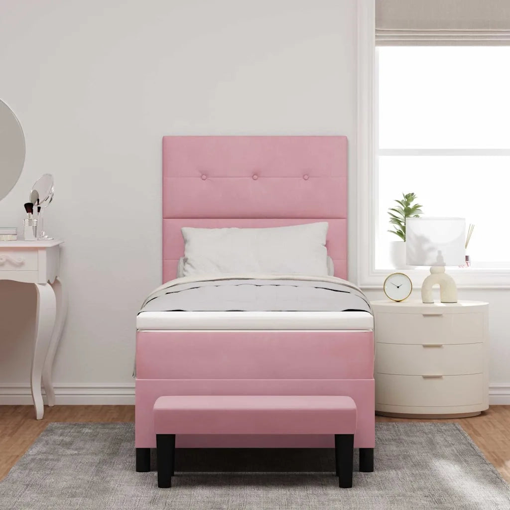Letto a molle con materasso Rosa 90 x 190 cm Velluto
