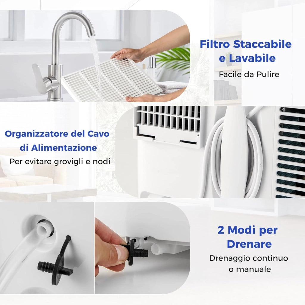 Condizionatore Portatile Caldo e Freddo, 14000BTU/4kW, 6 in 1 Con Raffreddamento, Riscaldamento, Ventola, Deumidificazione, Modalità Notturna e WiFi, 24H Timer, R290 (14000BTU|65m²) [Classe di efficienza energetica A]