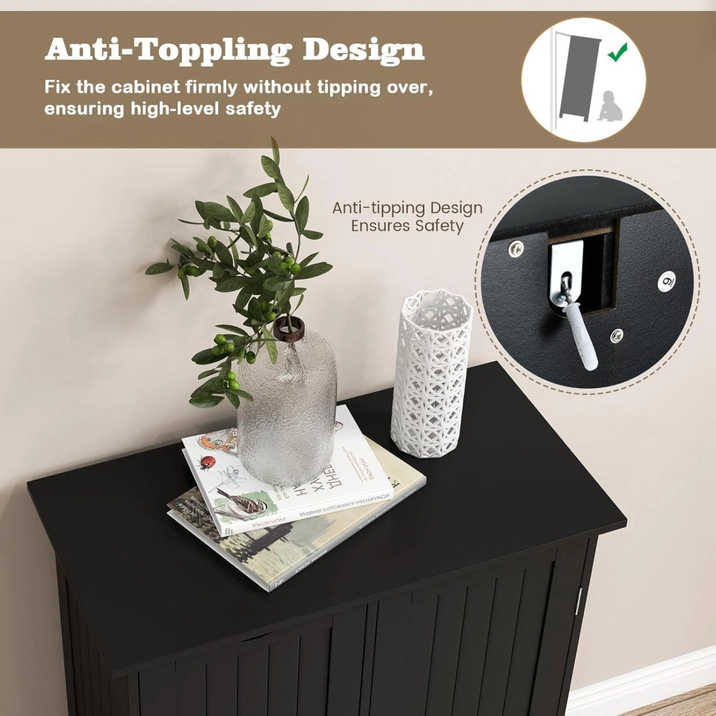 Armadietto da bagno con ripiano regolabile, in legno, 60 x 30 x 81 cm, con 3 cassetti e 1 porta, per soggiorno, cucina, corridoio (nero)