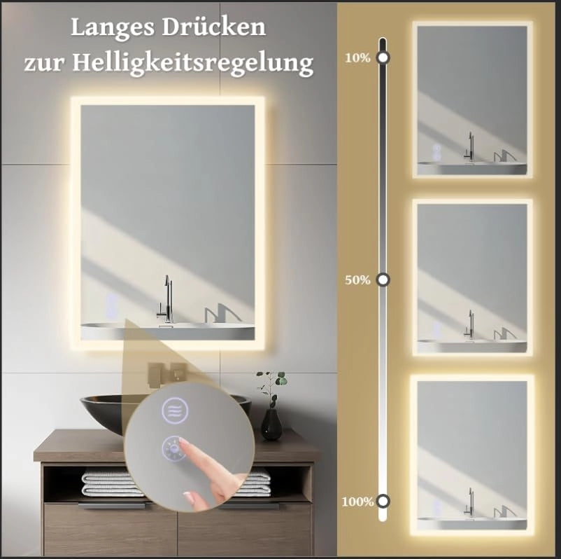 ZMH Specchio da Bagno Illuminato con Regolazione d'Intensità e Interruttore Touch
