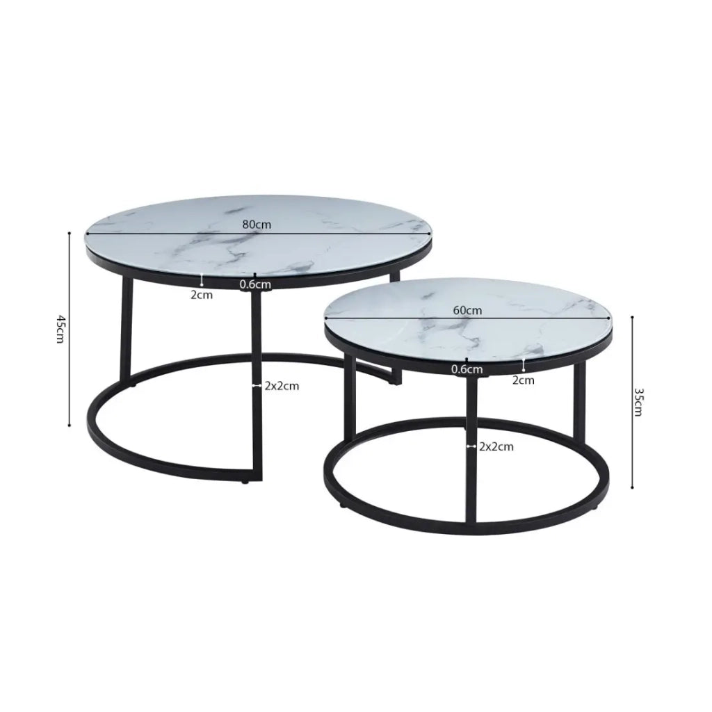 Tavolino basso nidificato MANHATTAN – Effetto marmo bianco e metallo – Chic e moderno
