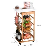Carrello da Cucina con 1 Cassetto, 4 Cestelli Metallici e 2 Ripiani Portaspezie in Legno 47 x 37 x 83 cm Marrone