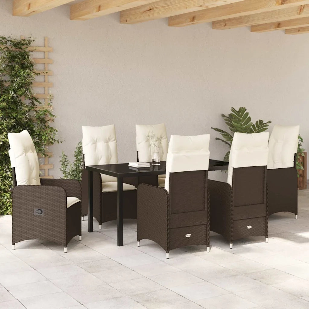 Set da Pranzo per Giardino con cuscino 7 pcs Marrone polyrattan 3379643