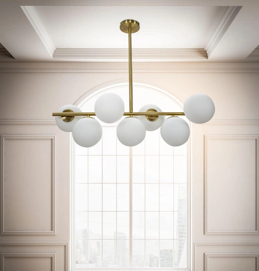 Lampadario Glamy 7 Luci 81x30x74 cm in Ferro e Vetro Oro e Bianco