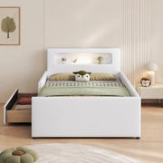 DESMIU Letto per bambini singolo con USB, luce notturna e cassetto 90 × 200 cm, senza materasso, bianco