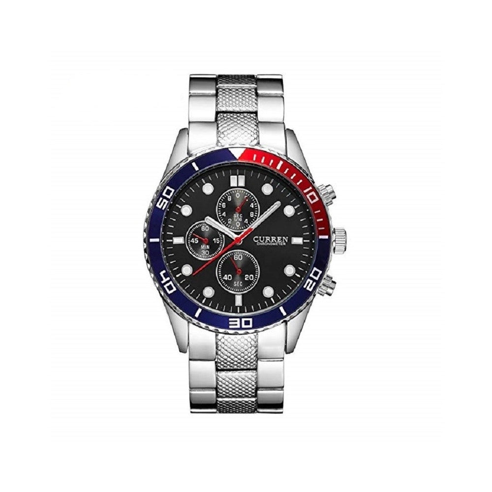 Trade Shop - Orologio Da Polso Per Uomo Cinturino In Metallo Quadrante Nero Al Quarzo Curren -