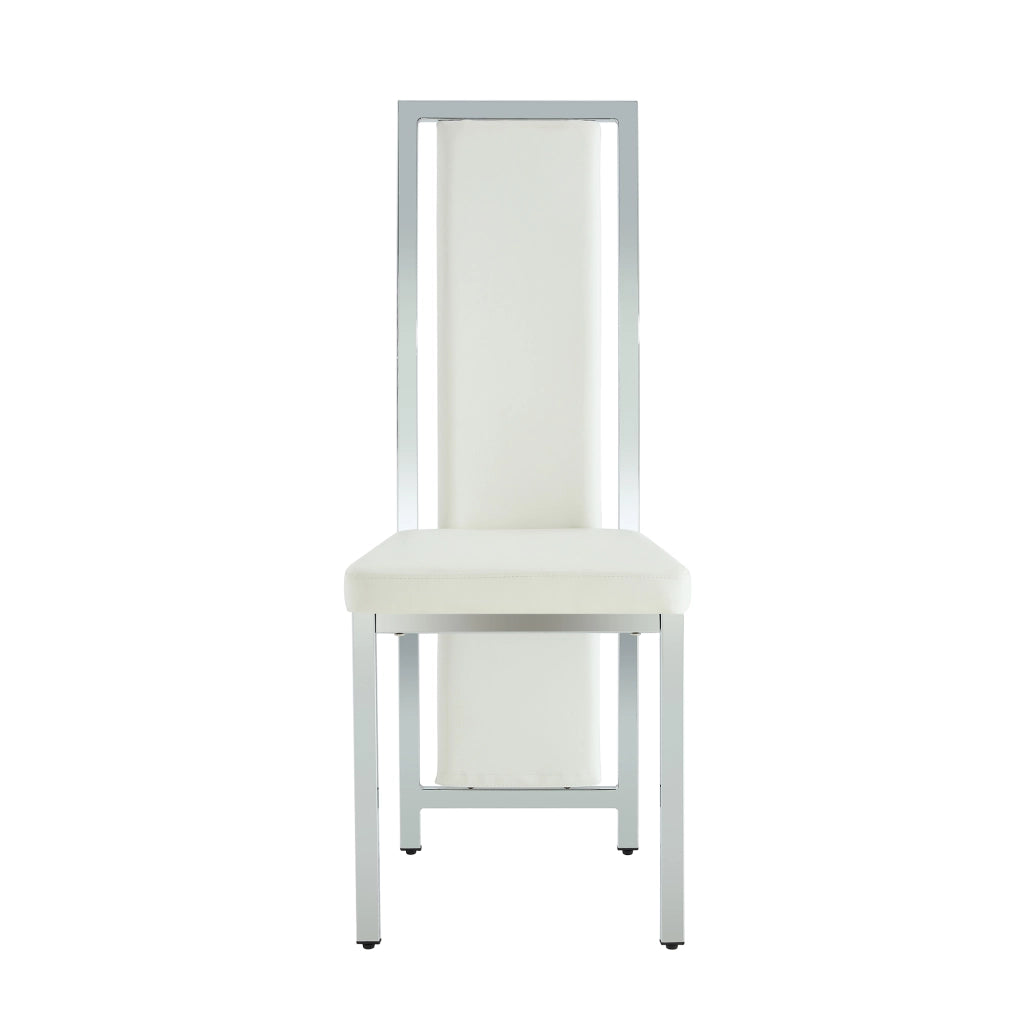 Set tavolo da pranzo e sedie con 1 tavolo rotondo e 4 sedie in vetro temperato; metallo e PU bianco e argento