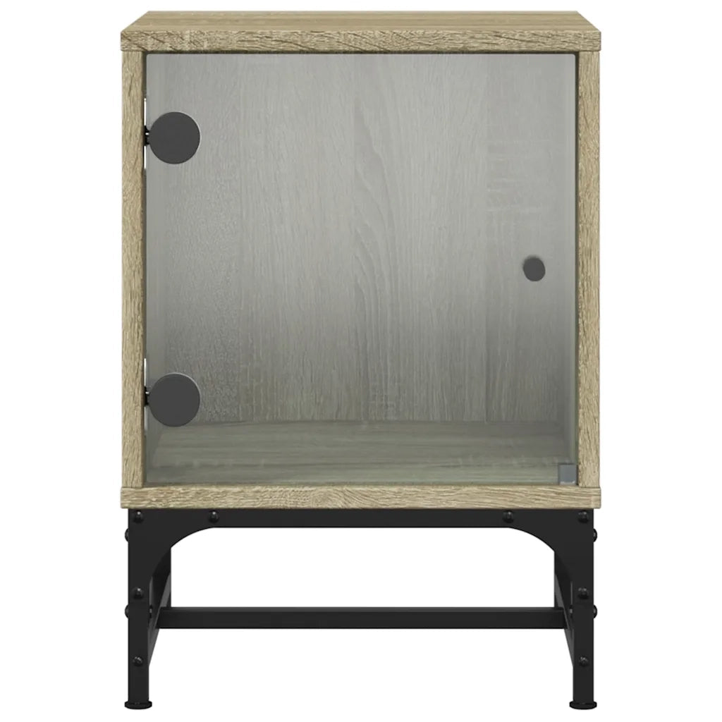 Set di 2 Comodini | Armadio da Notte | Mobiletto da notte con Ante in Vetro Rovere Sonoma 35x37x50 cm