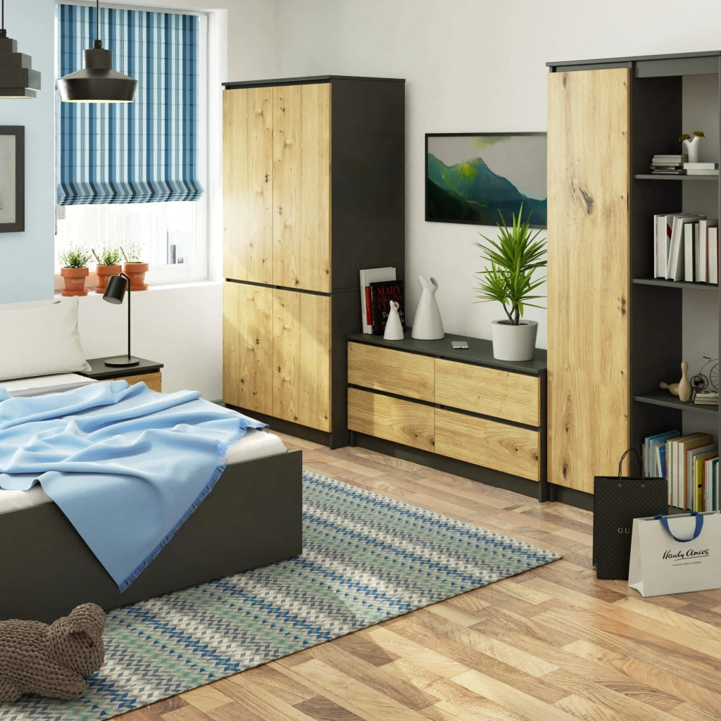 Armadio AKORD S90 4 ante Grigia Grafite inserto frontale Quercia Artisan 90x51x180 cm
