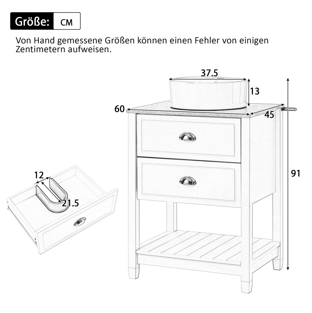 Mobile bagno freestanding con lavabo rotondo in ceramica, 60 cm