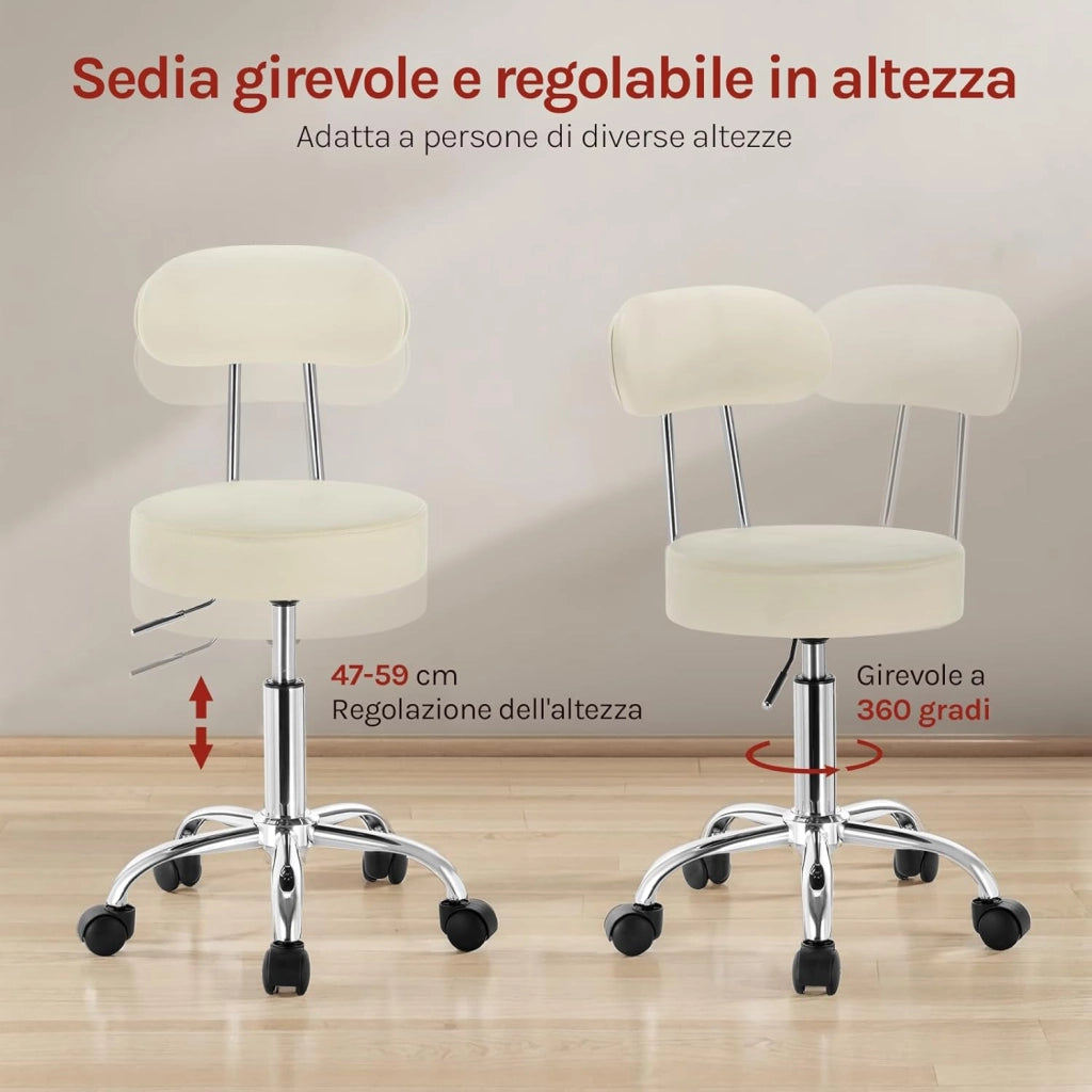 Sedie Ufficio Sedia da Scrivania Sgabelli con Schienale PU Cromato Girevole Moderno, per Ufficio, Salone, Massaggio, Toeletta Trucco, Crema