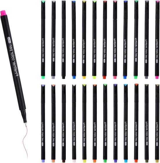 Set di Pennarelli Fineline a 24 pezzi in Diverse Colori - Punta 0,4 MM - Adatto per Libri di Colori, Calligrafia e altro