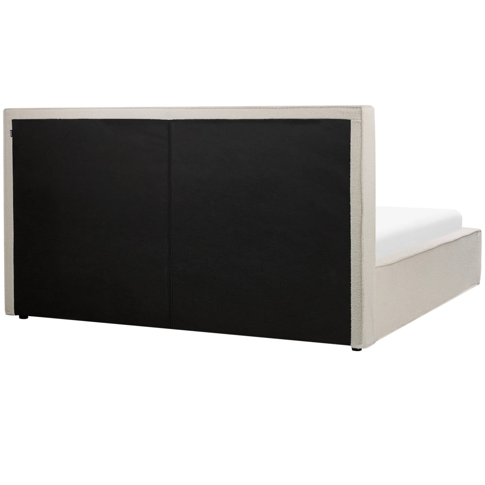 Letto king size 180 x 200 cm Bianco Sporco Rivestimento in bouclé Ottomana di contenitore Telaio a doghe Camera da letto moderna contemporanea