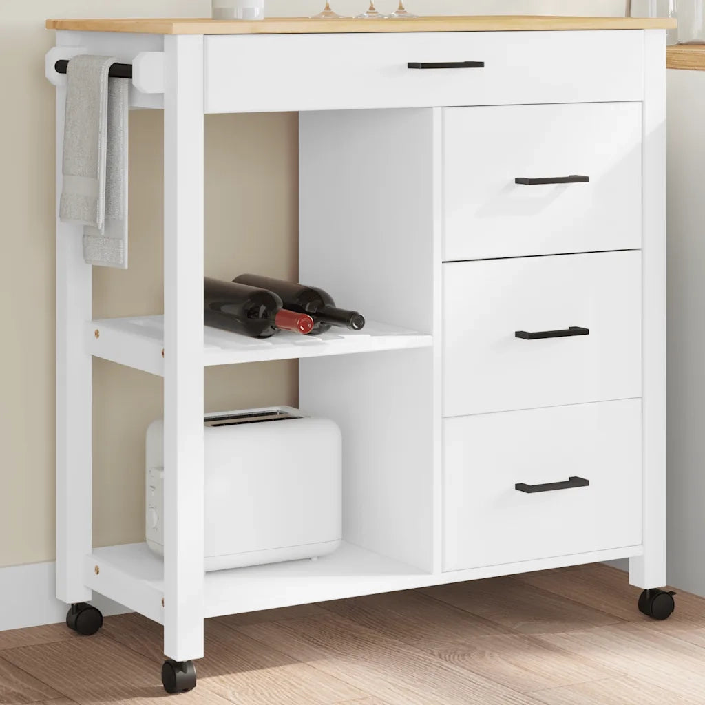 Carrello da Cucina MONZA 84x40x88,5 cm in Legno Massello di Pino 376117