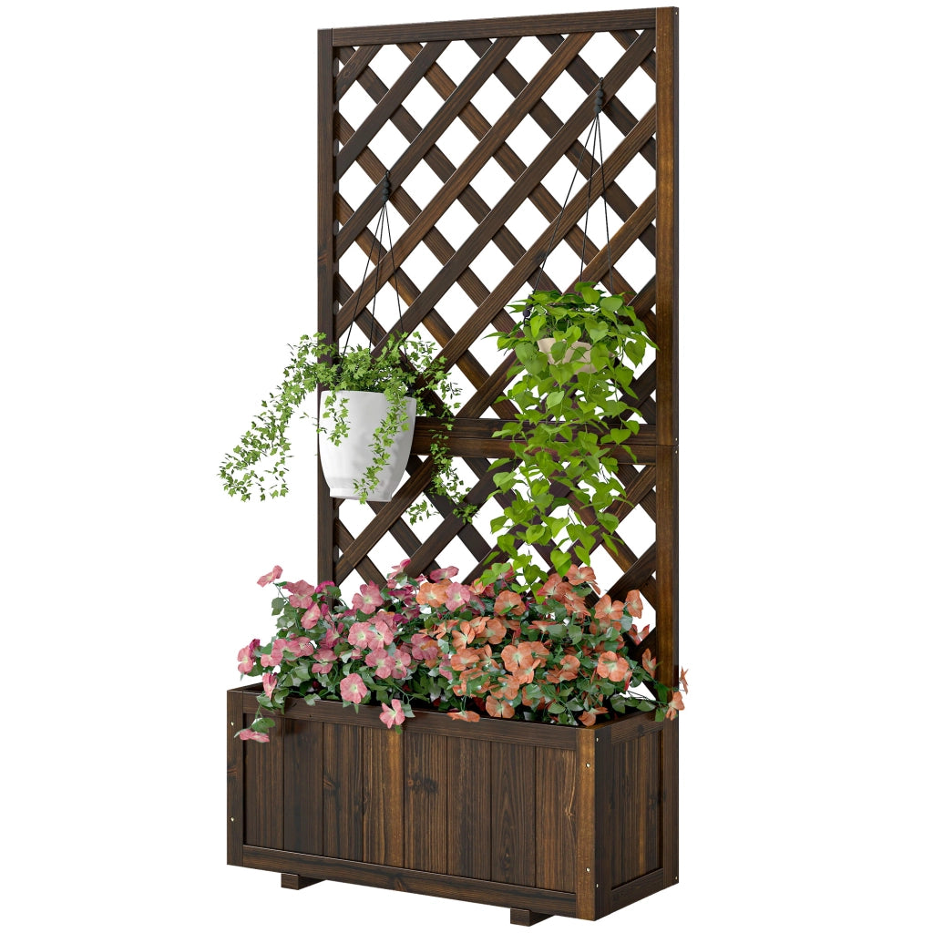 Fioriera per Giardino con Griglia di Legno ¨C Zephmum ¨C 72,5x31,5x149,5 cm Carbonizzato