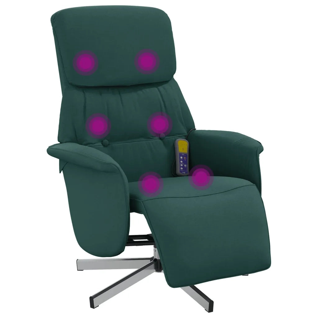 Poltrona | Sedia Relax Reclinabile Massaggio Poggiapiedi Verde Scuro Tessuto