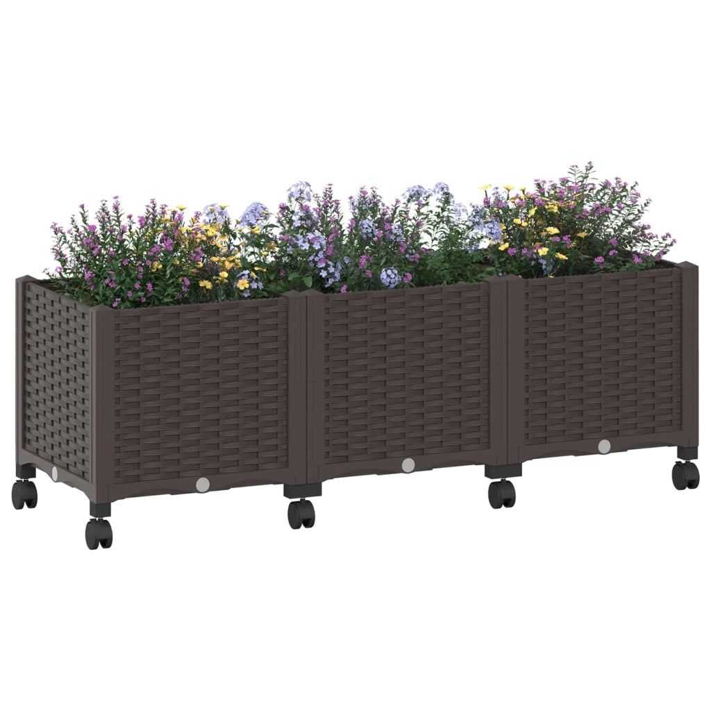 Vaso da Giardino con Ruote Marrone 120 x 40 x 44 cm PP 3423046