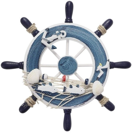 Decorazione da Parete Nautica - Ruota di Timone - Totale Diametro 23 cm