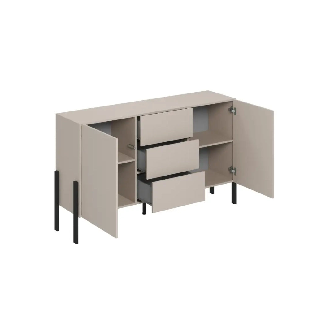 Buffet design collezione SALMA - 2 porte & 3 cassetti – Beige & nero opaco, 154×90×40 cm