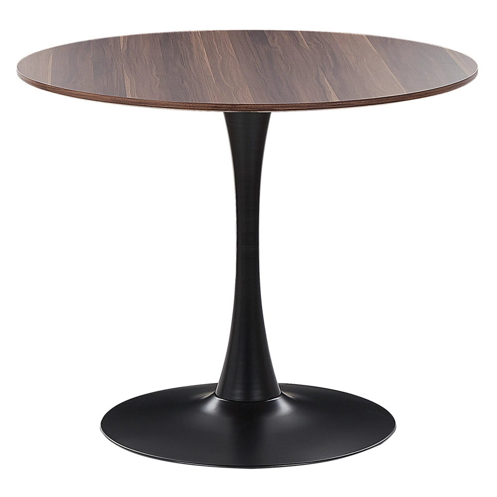 Tavolo da pranzo marrone scuro con piano in MDF nero Base in metallo ø 90 cm Tavolo da cucina rotondo industriale