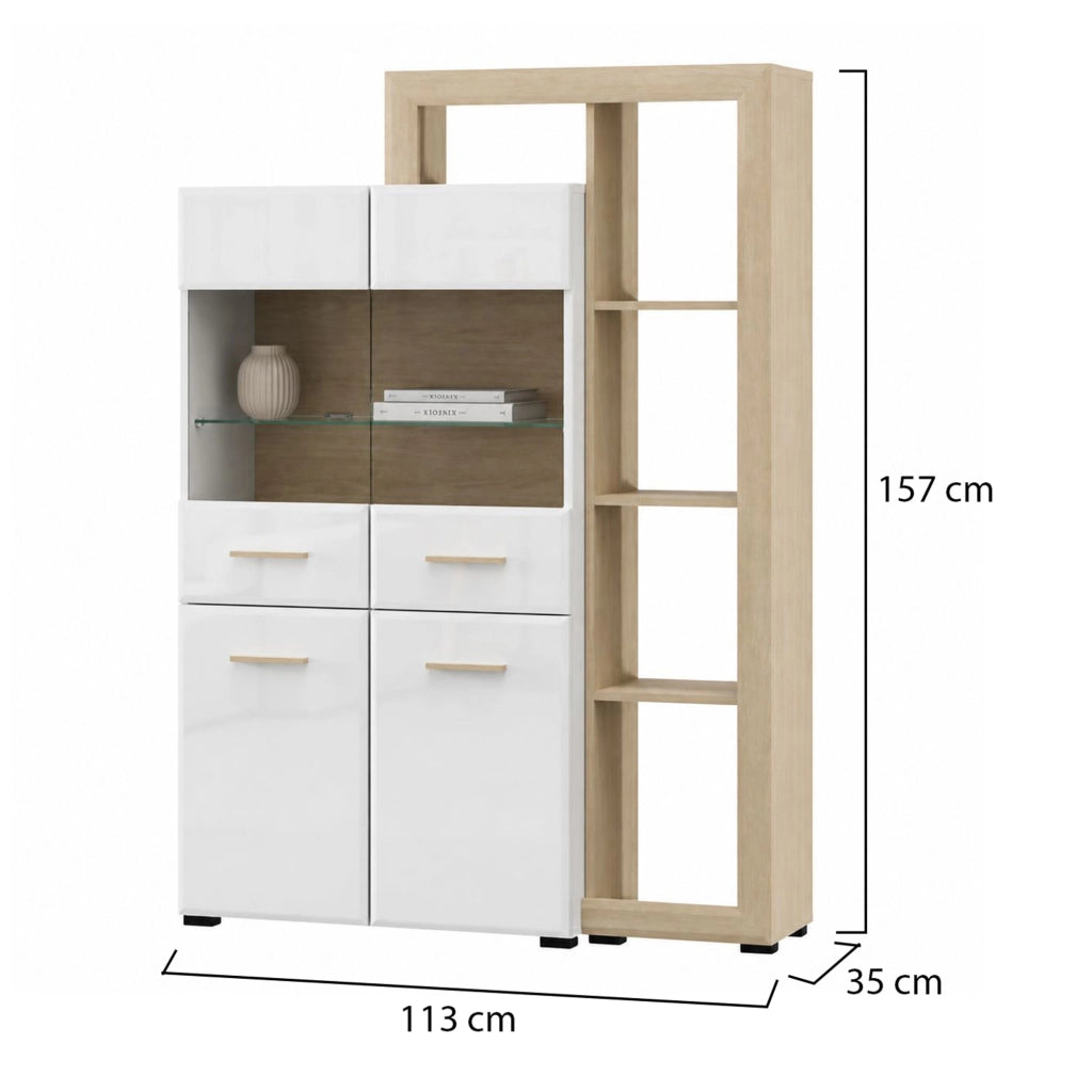 Mobile Espositore Niel, Vetrina 3 Ripiani, 113x35x157h cm Marrone Rovere