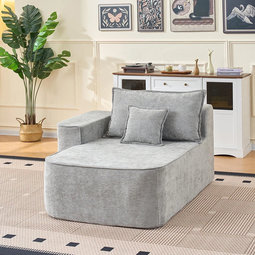 Chaise longue confortable - Xylo - Cuscini morbidi con tasche laterali, grigio