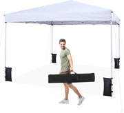 Gazebo da Esterno Pieghevole 290 x 290 cm, Gazebo Pop up con 4 Sacchi di Sabbia e Borsa da Trasporto, Regolabile in Altezza, Telaio Robusto in Metallo, per Mercato, Campeggio (Bianco)