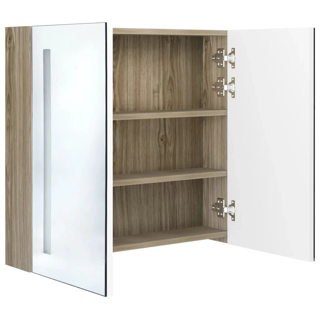 Mobile bagno con specchio LED bianco 62 x 14 x 60 cm finitura rovere 02_0006587