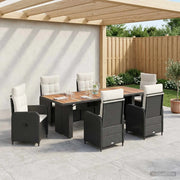 Set da pranzo per esterni 7 pz Nero e Bianco Crema polyrattan 3422373