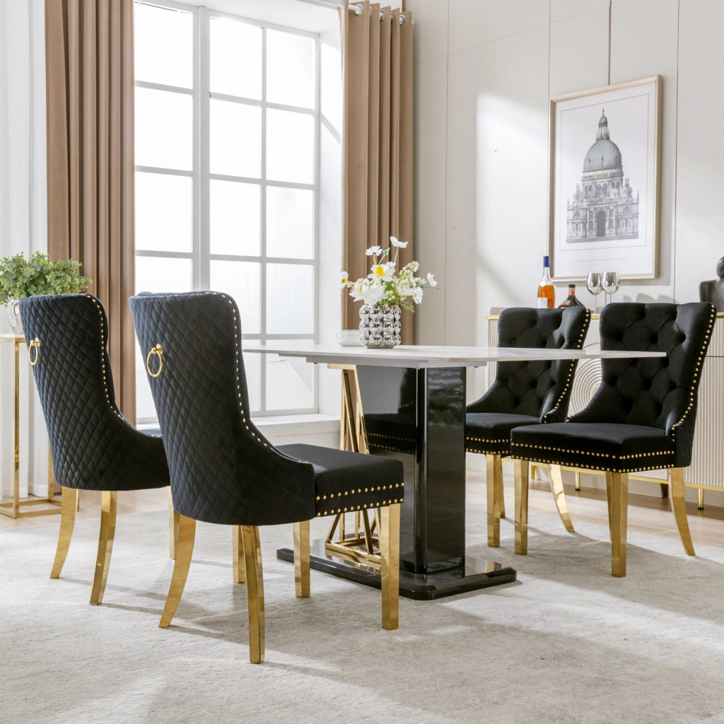 SEDIA Imbottita 50,5x45x95 cm Velluto Nero Oro