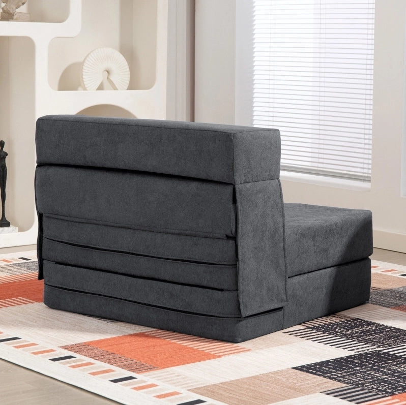Poltrona letto pieghevole 3 in 1 in flanella grigio scuro