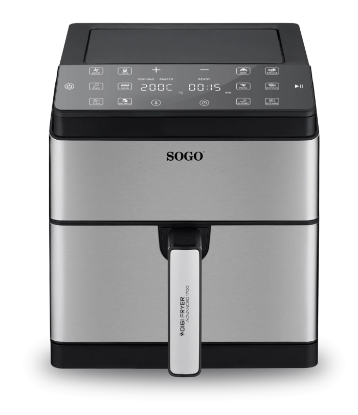 Friggitrice ad aria 6 litri con display digitale, 1700W, 12 programmi preimpostati, cottura senza olio - SOGO